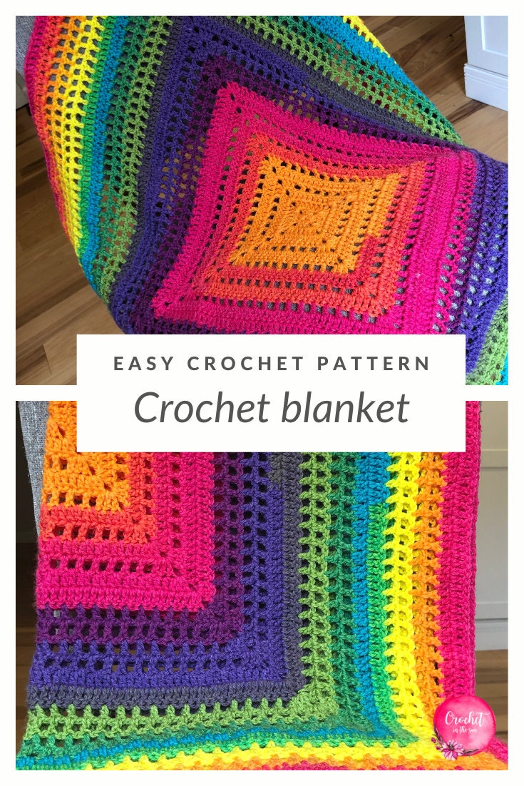 Double Crochet Blanket Pattern, Colorful crochet blanket (PDF Download)