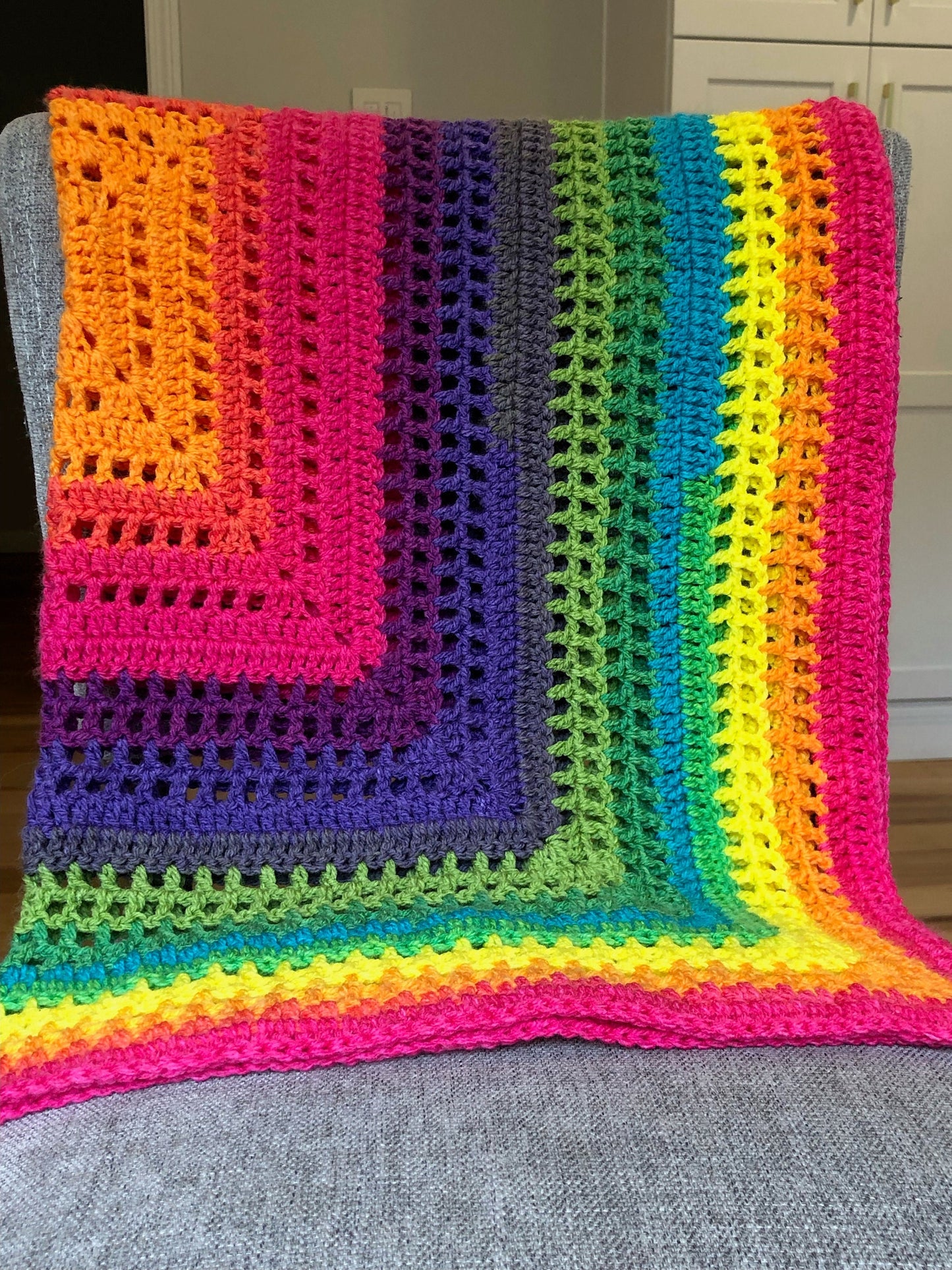 Double Crochet Blanket Pattern, Colorful crochet blanket (PDF Download)