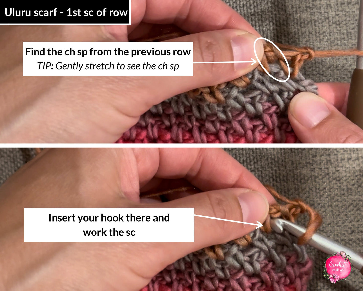 Moss Stitch Crochet Scarf Pattern, Uluru Sunset (PDF Download)