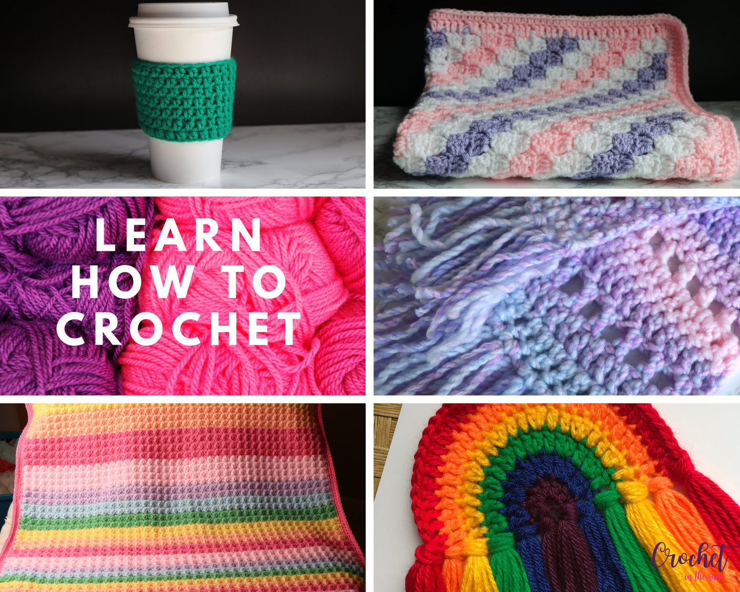 Crochet Pattern Bundle, Beginner's Guide, Cup Cozy, Rainbow, Scarf (PDF Download)