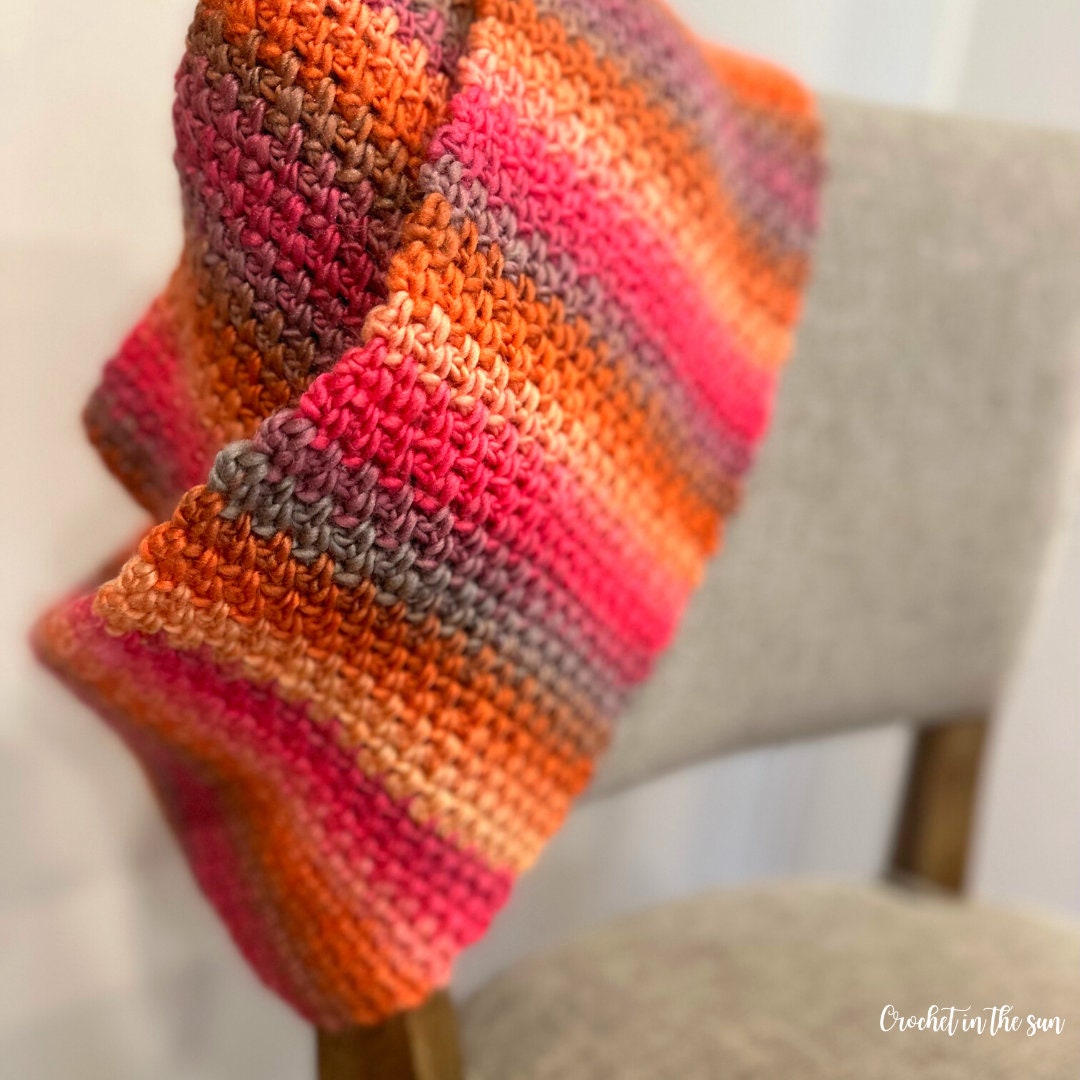 Moss Stitch Crochet Scarf Pattern, Uluru Sunset (PDF Download)