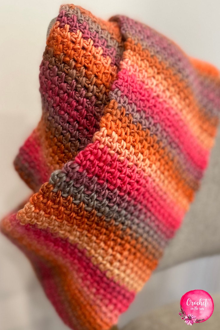 Moss Stitch Crochet Scarf Pattern, Uluru Sunset (PDF Download)