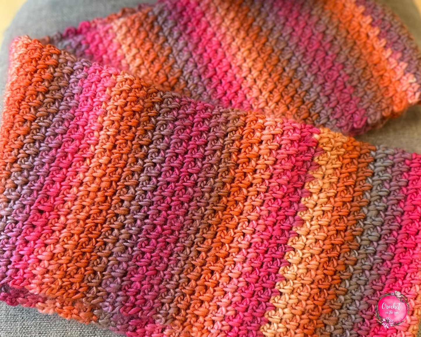 Moss Stitch Crochet Scarf Pattern, Uluru Sunset (PDF Download)