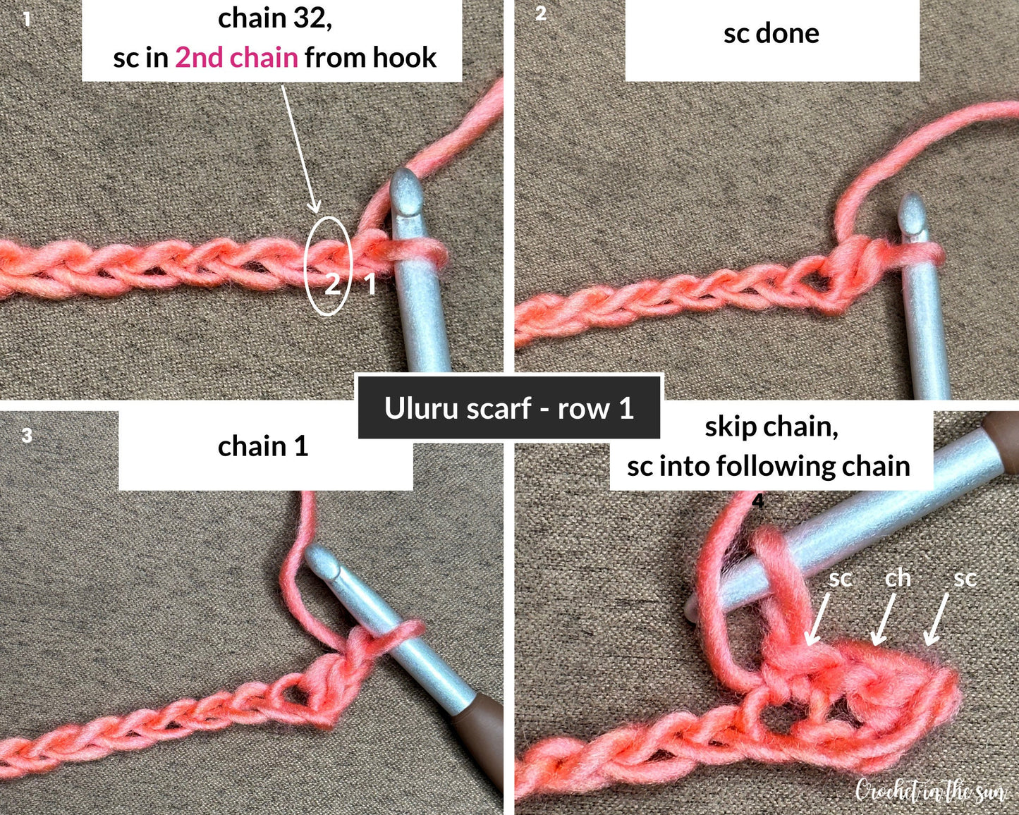 Moss Stitch Crochet Scarf Pattern, Uluru Sunset (PDF Download)