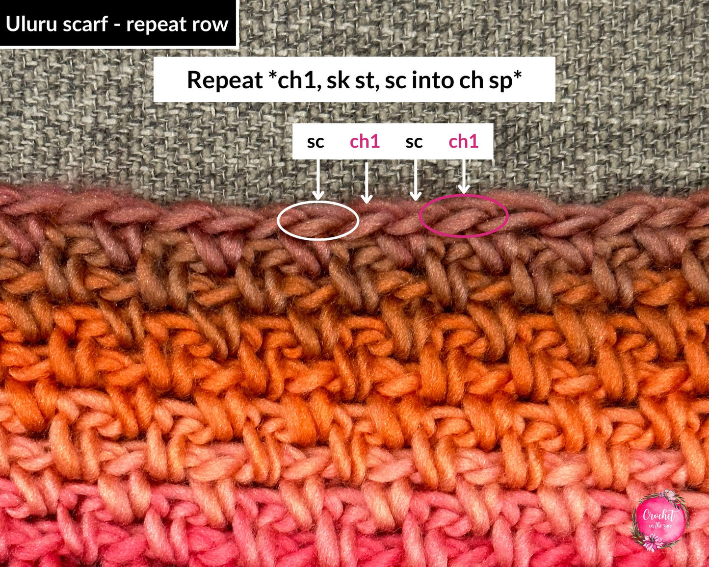 Moss Stitch Crochet Scarf Pattern, Uluru Sunset (PDF Download)